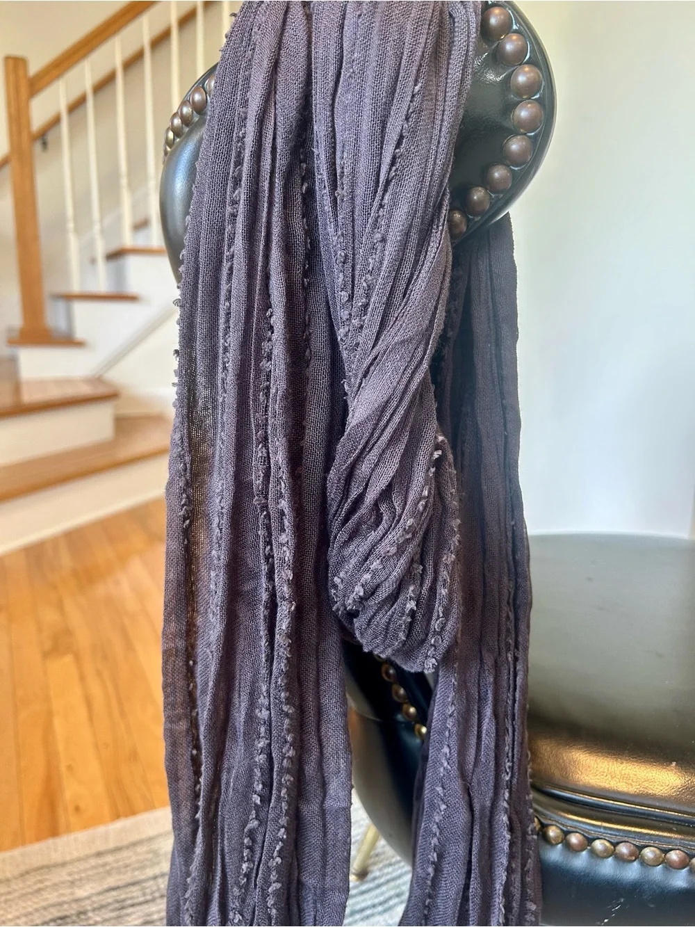 Charcoal Gray Crinkle Gauze Fringe Scarf Lightweight Shacker Textured Wrap 22x74